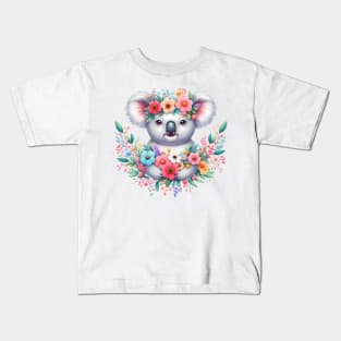 A koala bear decorated with beautiful colorful flowers. Kids T-Shirt